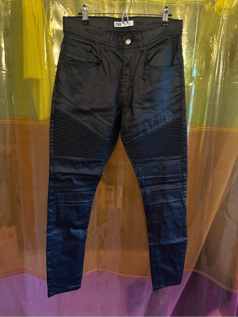 Men’s ZARA Black Coated Moto Skinny Jeans